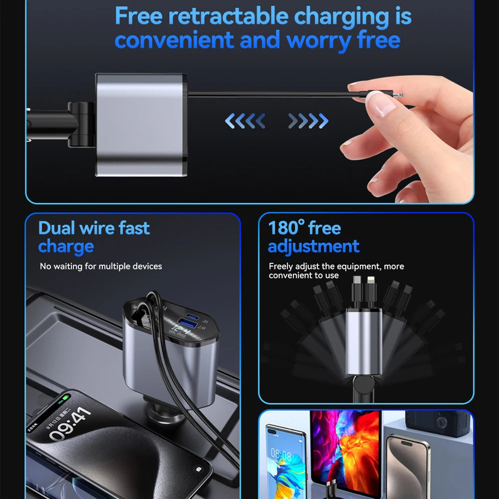 Chargeur voiture rétractable 4-en-1 - Novaget